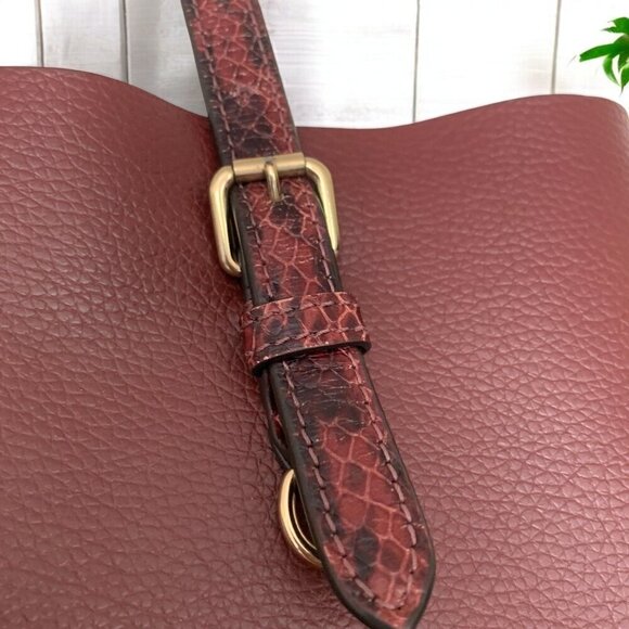 Coach Molly Tote Bag Burgundy Leather/Gold With Snake Print Straps E2278-C6750 - Picture 2 of 14